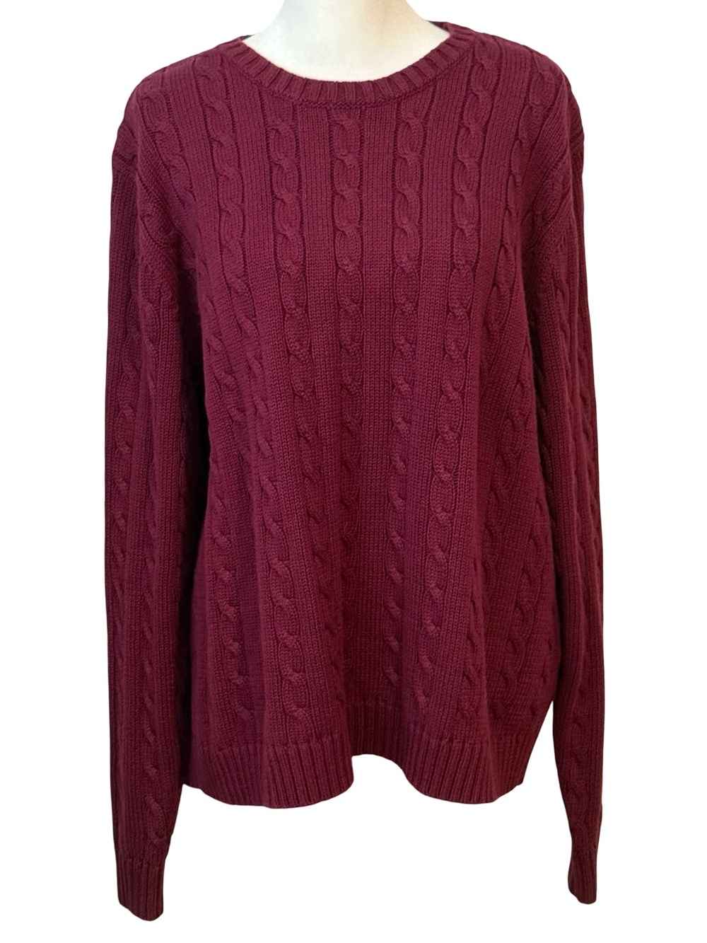Womens Cable Knit Cotton Heavy Sweater Size XL Burgundy Fishermen Layers Preppy